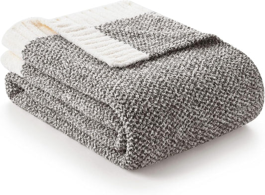 Snuggle Sac Grey Throw XL Blanket, Super Soft Warm Oversized Throw Knit Blankets Fuzzy Plush, Dark Grey, 50x70 inches