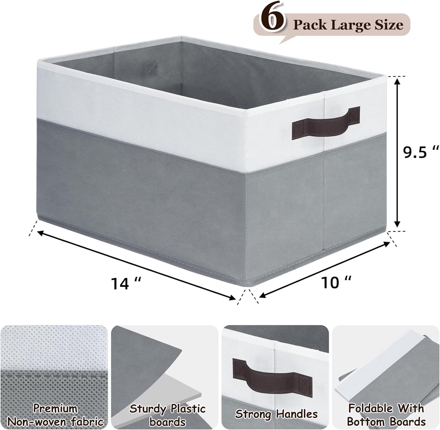 Criusia Closet Organizers and Storage Baskets - 6 Pack Shelf Organizer Bins with Handles - Clothes Storage Bins for Bedroom Nursery Home Closet Organization - Blanket Toy Storage Organizer