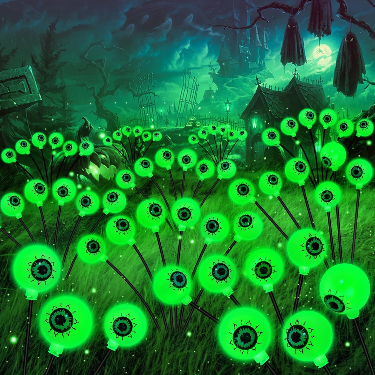 Solar Garden Lights Outdoor, Swaying Light Waterproof Solar Lights Outdoor for Yard Pathway Patio, Swaying Lawn Decor as Gardening Gifts for Women Holiday (Green, 4 Pack Halloween Decor)