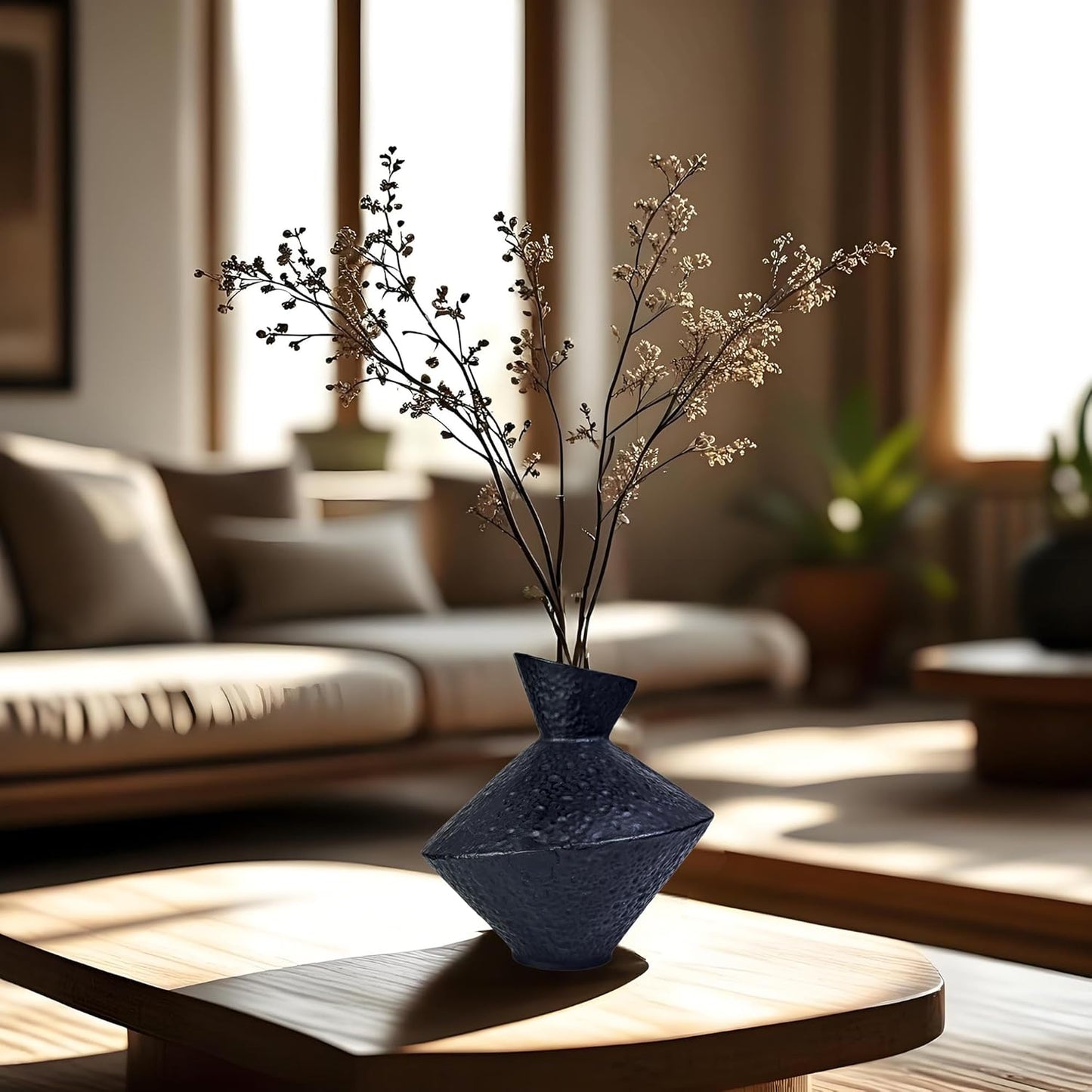 Cast Iron Decorative Vase, Dried Flower Rustic Vases, Wabi Sabi Vase for Modern Home Decor, Living Room, Shelf Decor, Enterway, Wedding, Office, Table, Bedroom, Kitchen, 8.86" H (Black)