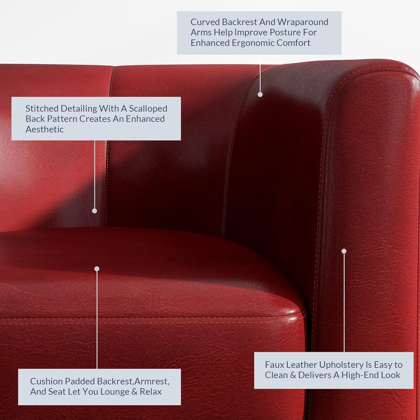 BELLEZE Accent Barrel Chair,Set of 2 Round Chair Club Tub Sofa Corner Chair with Flared Legs and Cozy Soft Padding for Living Room Bedroom Waiting Room - Red