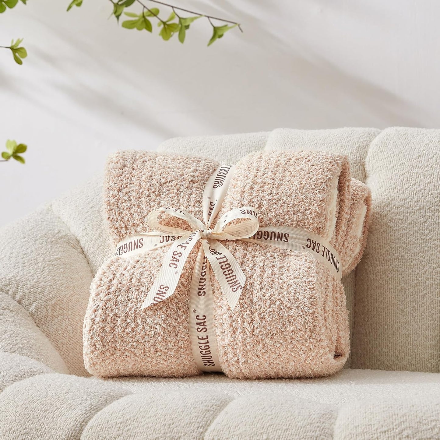 Snuggle Sac Heather Beige Throw Blankets Luxurious Microfiber Fabric, Reversible Super Soft Throws Warm Cozy Knit Fuzzy Plush Throw Blanket for Couch, Bed, Sofa, Camping, Beige,50x60 inches