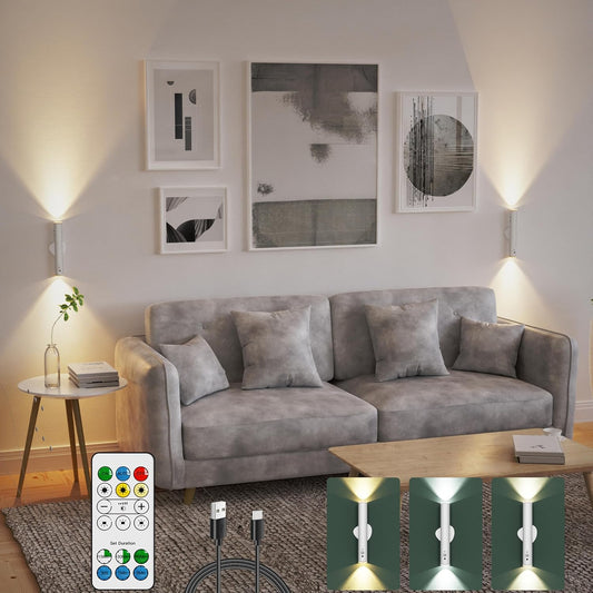 Battery Operated Wall Sconce Set of Two, Rechargeable Wall Lights with Motion Sensor, Remote Control, Dimmable Metal Magnetic Wall Lamp for Decor, Bedroom, Night Light (White, 2 Pcs)