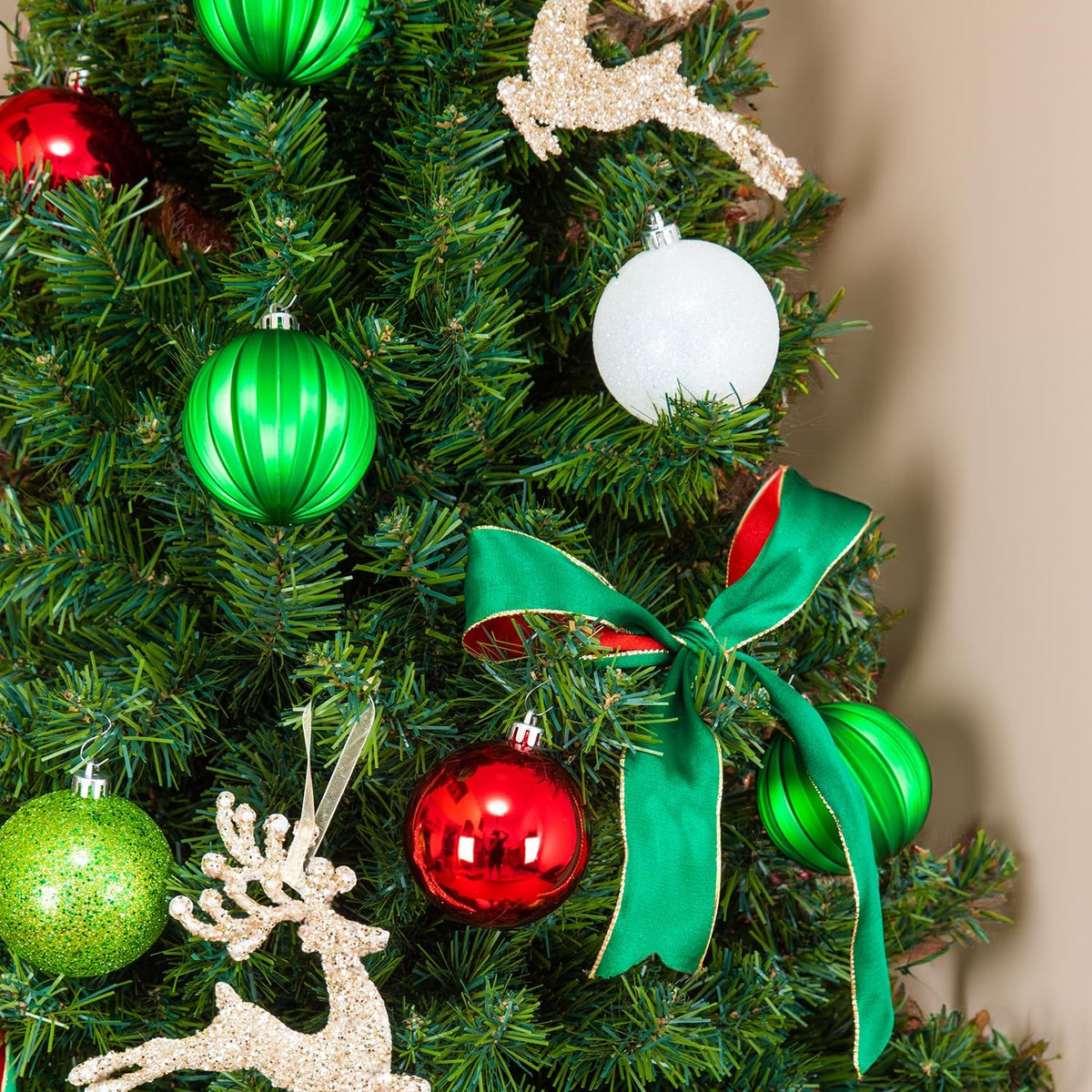Every Day is Christmas Ornaments, Shatterproof Christmas Tree Ornament Set, Christmas Balls Decoration 35 Count (2.75"/70mm, Green Red White)