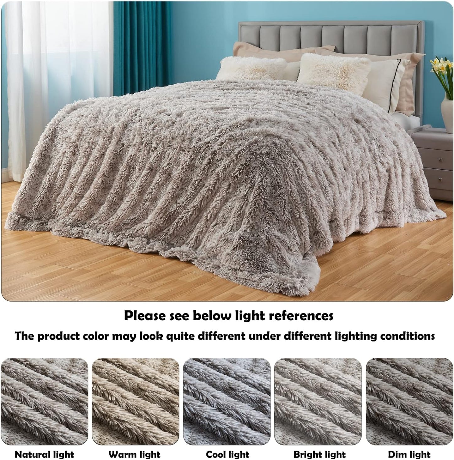 GONAAP Fuzzy Faux Fur Throw Blanket Twin Size Frosty Grey Super Soft Cozy Plush Fuzzy Shaggy Blanket for Couch Sofa Bed (Frosty Grey, Twin(60"x80"))