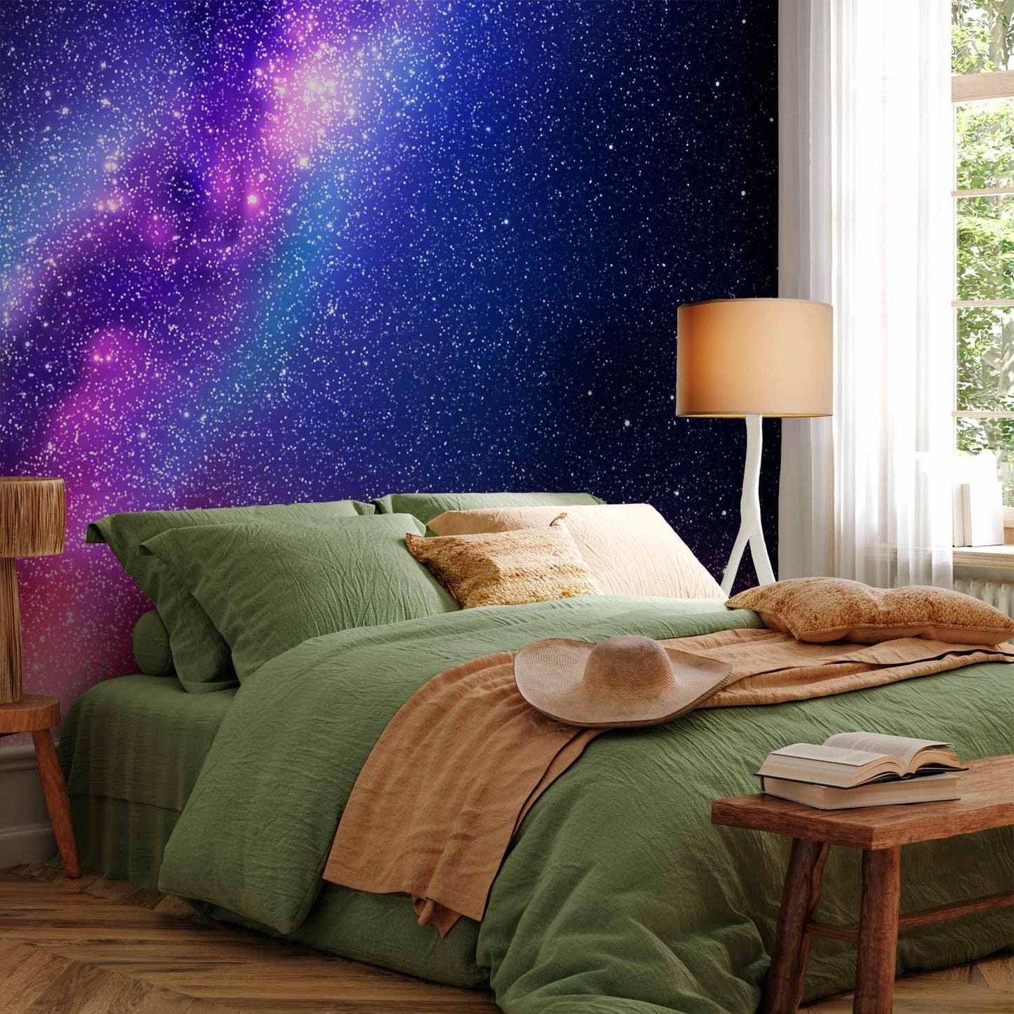 artgeist Wall Mural Galaxy 193x138 in - XXL Peel and Stick Self-Adhesive Wallpaper Removable Large Sticker Foil Wall Decor Print Picture Image Abstract Space Sky Star Cloud Violet f-C-0487-a-a