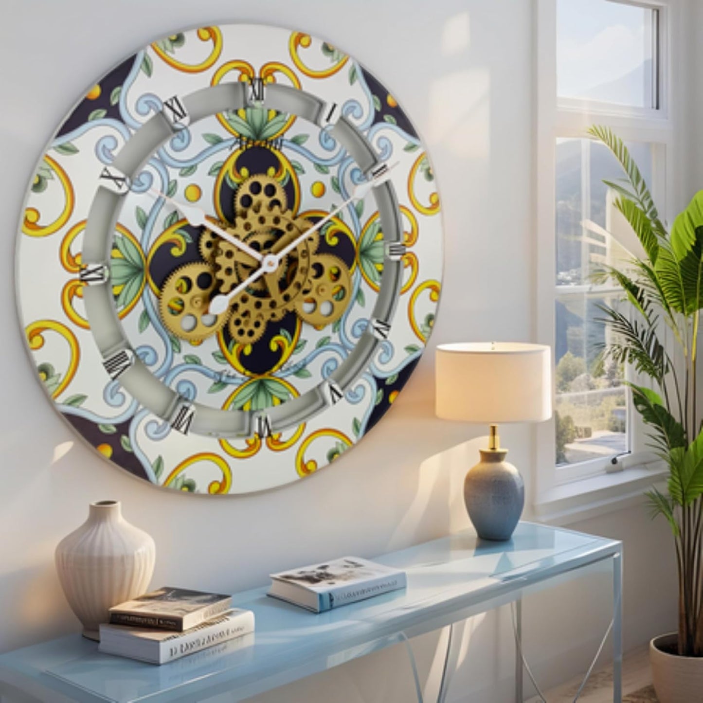 The Gears Clock Wall Clock Italy Collection with Moving Gears (Atrani, 24 inch Round)