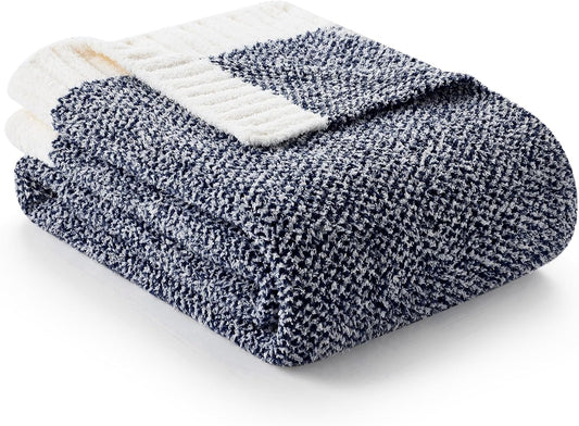 Snuggle Sac Navy Throw Blanket for Couch, Oversized Throw XL Super Soft Warm Blankets Cozy Knit Fuzzy Lightweight Throws for Sofa, Bed, Living Room, Heather Navy, 50x70 inches