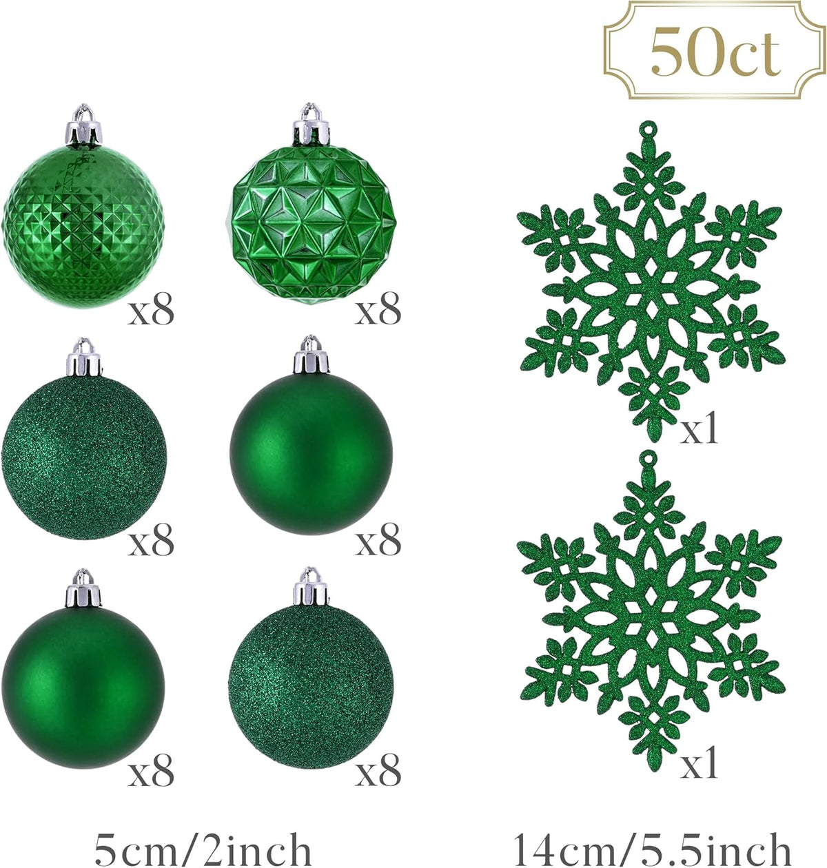 Valery Madelyn Christmas Tree Decorations Ornament Set for Fall Halloween, 50ct 2 Inches Emerald Green Shatterproof Christmas Ball Ornaments Hanging Xmas Holiday Party Decor