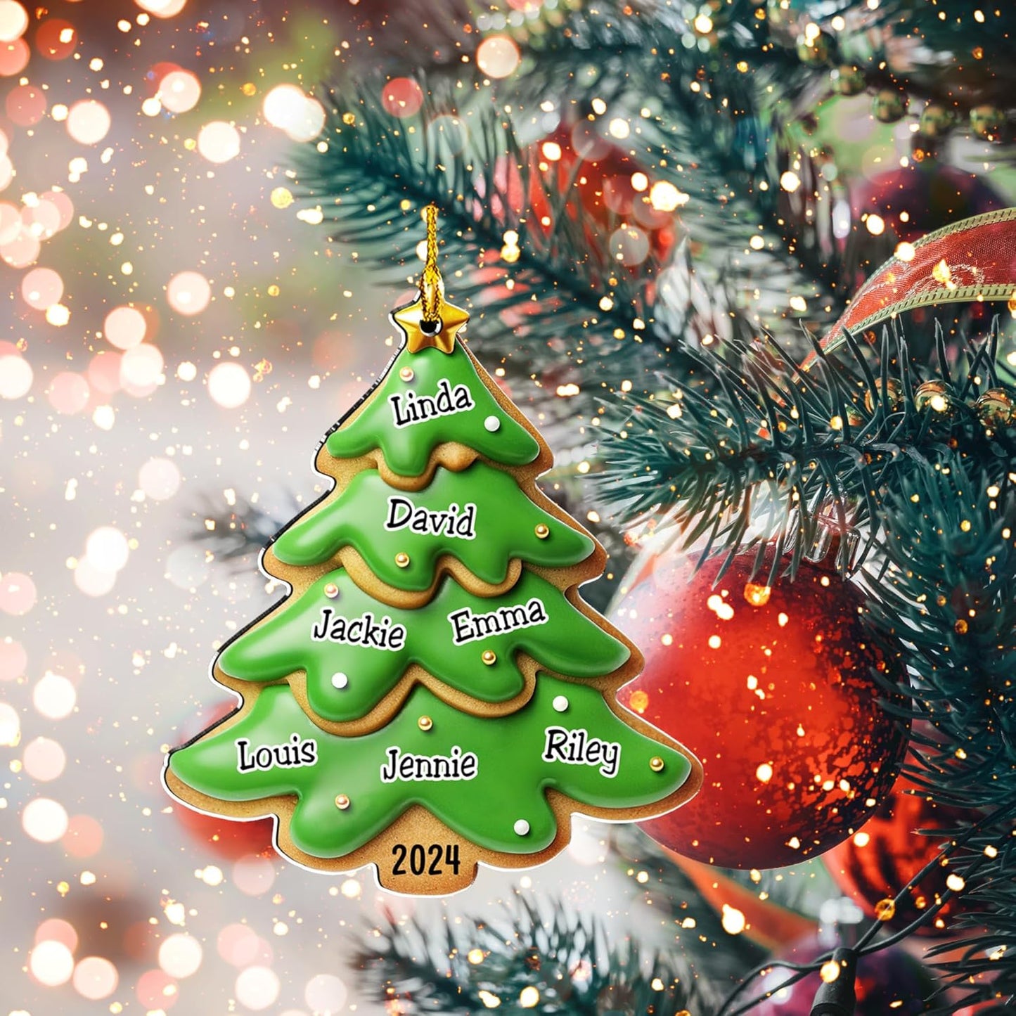 Family Gingerbread Name - Personalized Custom 3D Inflated Effect Acrylic Ornament Family Members and Pets Ornament Gifts for Family Tree Decoration (A05, 2 Names)