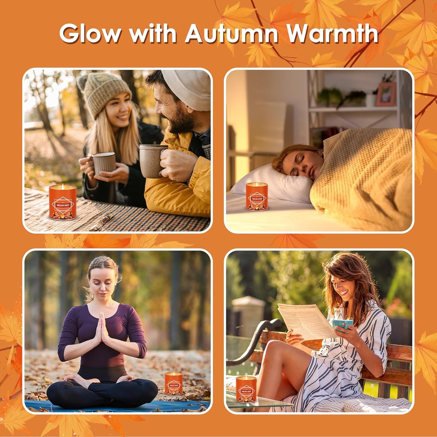 Fireside Night Fall Scented Candle – 9 oz Soy Wax in Travel-Friendly Reusable Tin, Non-Toxic & Clean Burning, 50-Hour Burn – Cozy Autumn Fragrance, Holiday Gift & Fall Decor for Women & Men