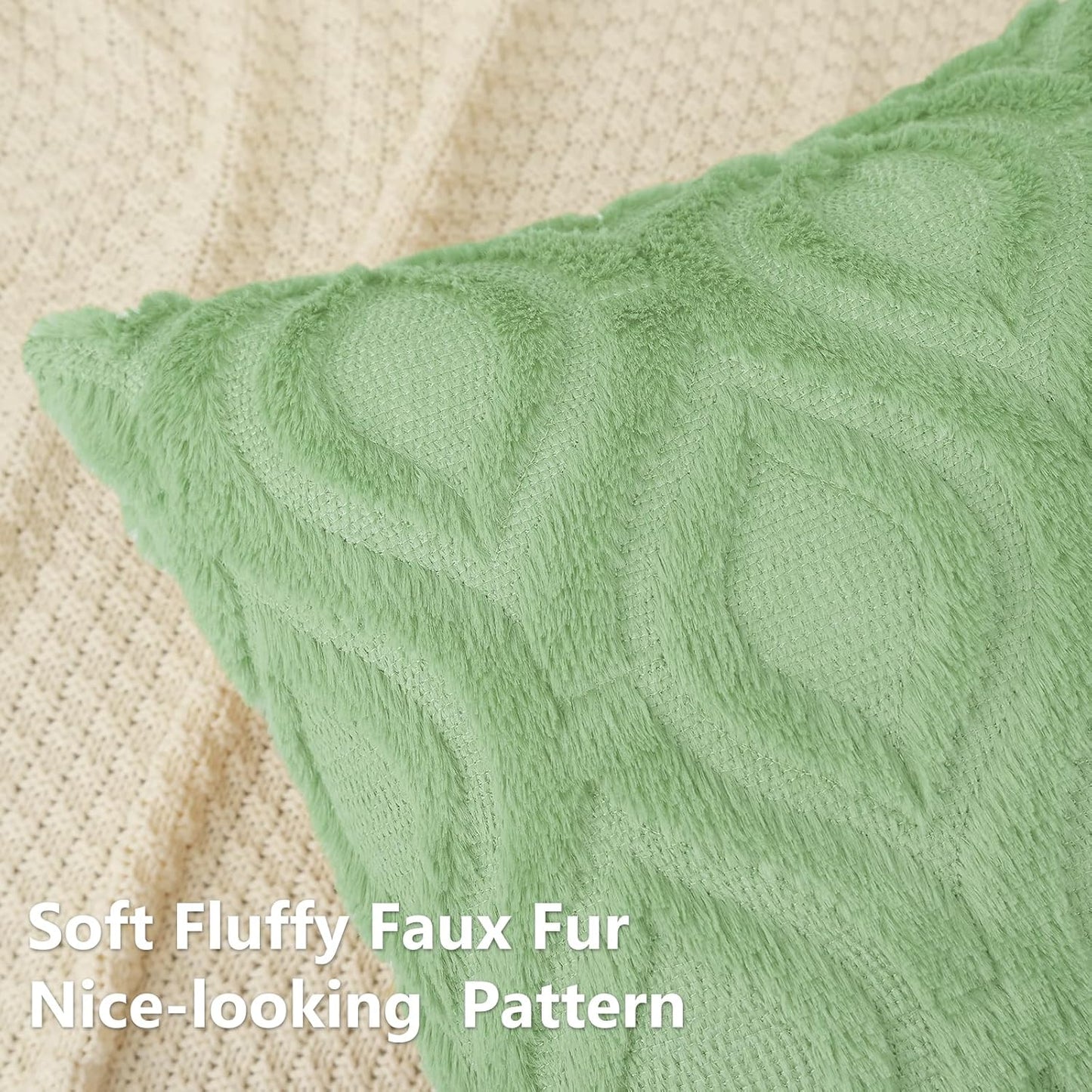 decorUhome Throw Pillow Covers 26x26 Inch Set of 2, Soft Plush Decorative Faux Fur Sage Green Solid Couch Pillow Covers, Accent Farmhouse Neutral Square Euro Pillow Cases for Sofa Bed Living Room