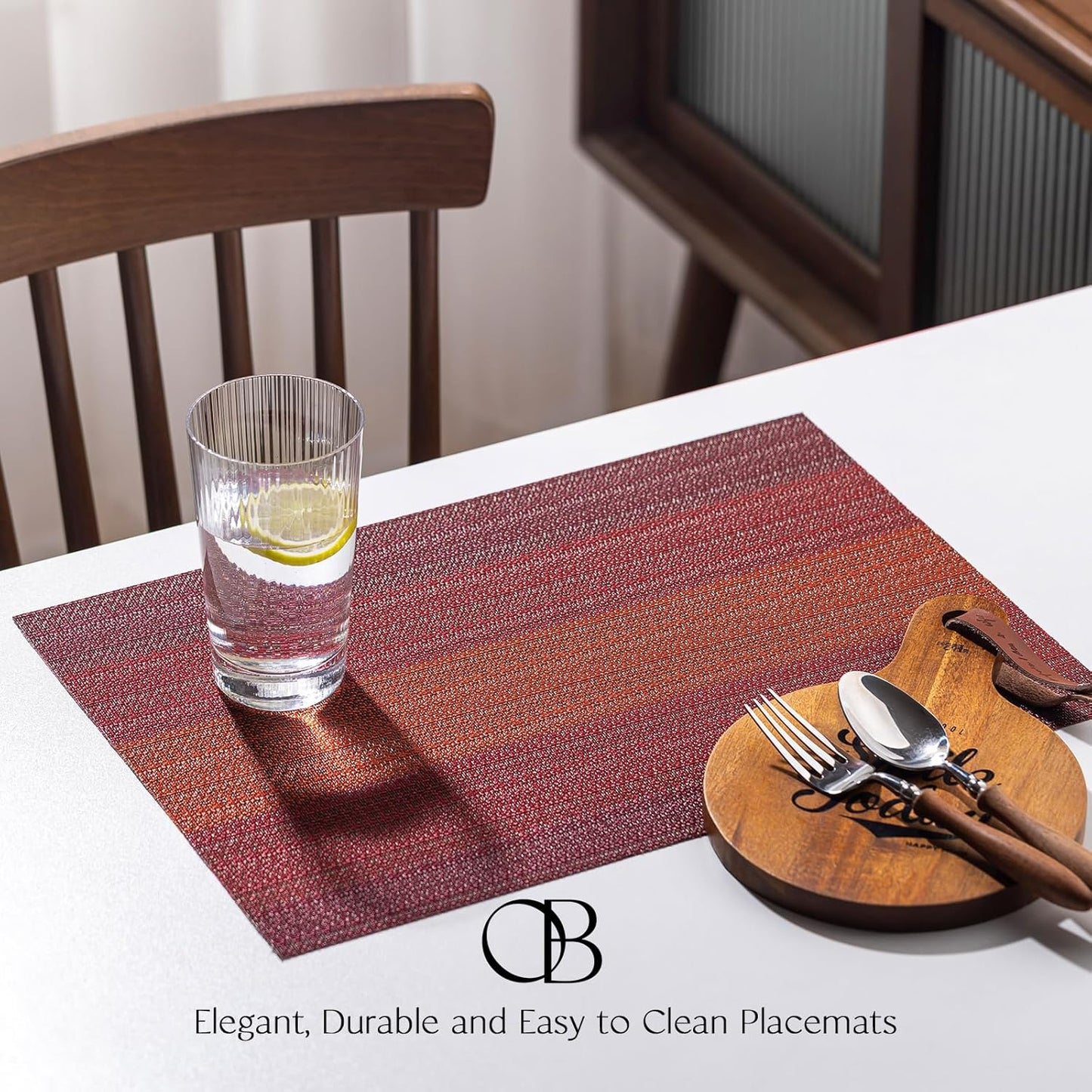Placemats Set of 12 - Easy Clean Woven Vinyl Placemats for Dining Table, Indoor/Outdoor Place Mats, Washable PVC Table Mats（Pomegranate Parade）