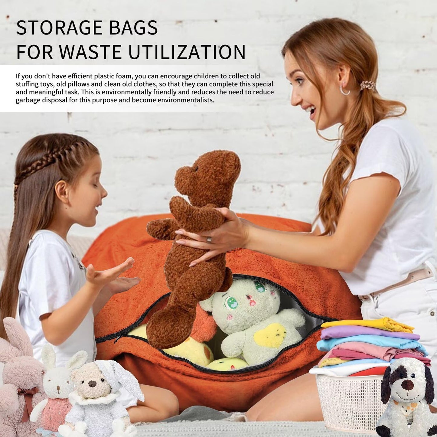 Bean Bag Chair for Adults 7FT,Soft Removable Cover for Teens/Girls Bedroom,Fluffy Giant Round Floor Beanbag Lounger Chairs (No Filler,Orange)
