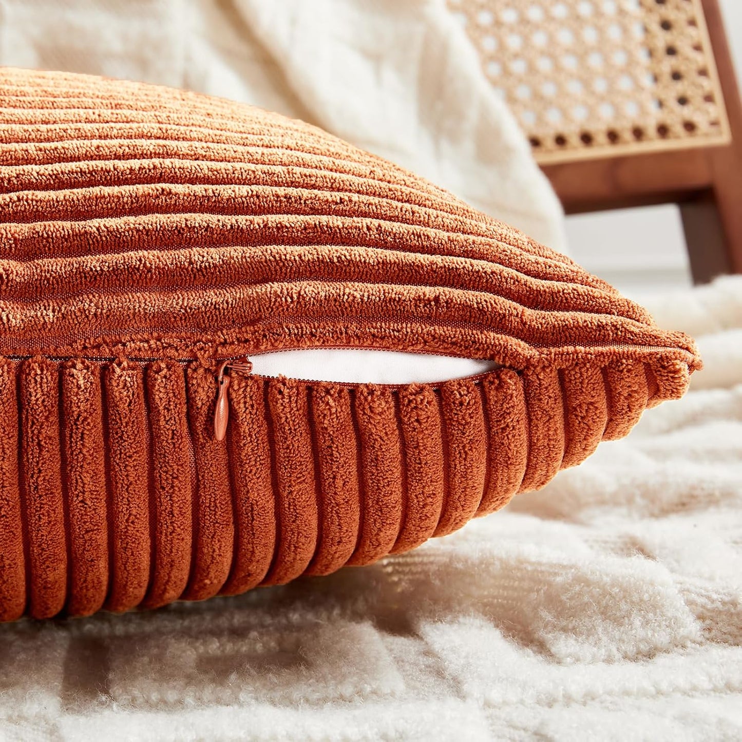 Fancy Homi Set of 2 Burnt Orange Long Lumbar Decorative Throw Pillow Covers 14x24 Inch for Living Room Couch Bed, Boho Farmhouse Fall Home Decor, Soft Corduroy Corss Textured Cushion Case 35x60 cm