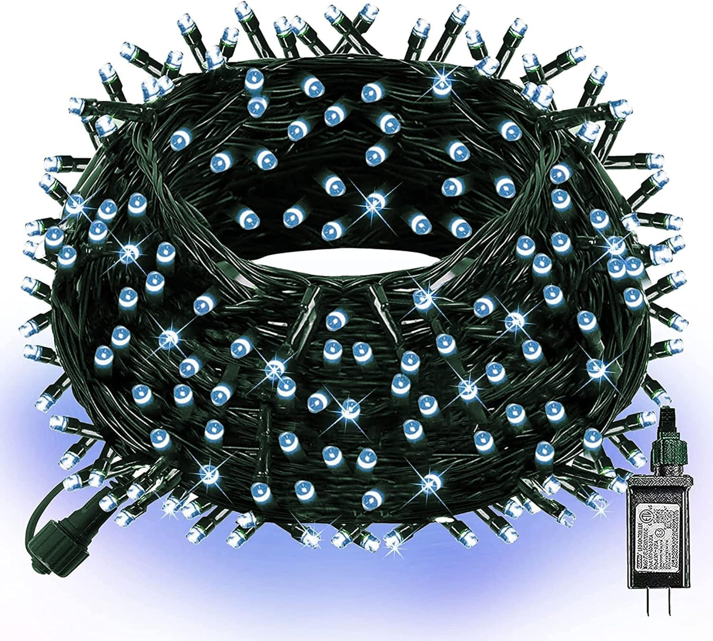 Dazzle Bright 300 LED Christmas String Lights, 100 FT Connectable Waterproof String Lights Green Wire with 8 Modes, Christmas Decorations for Indoor Outdoor Xmas Party Yard Garden (White)