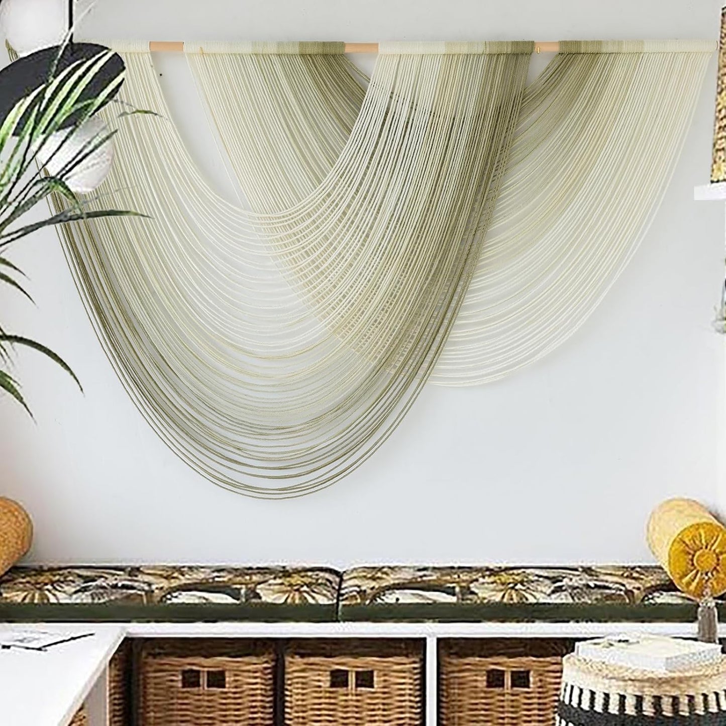 Macrame Wall Hanging Boho Wall Decor Tapestry Dip Dyed Ombre Moss Green Handmade Wall Art Woven Cotton Rope Backdrop with for Bedroom Living Room, 57" W x 39" L