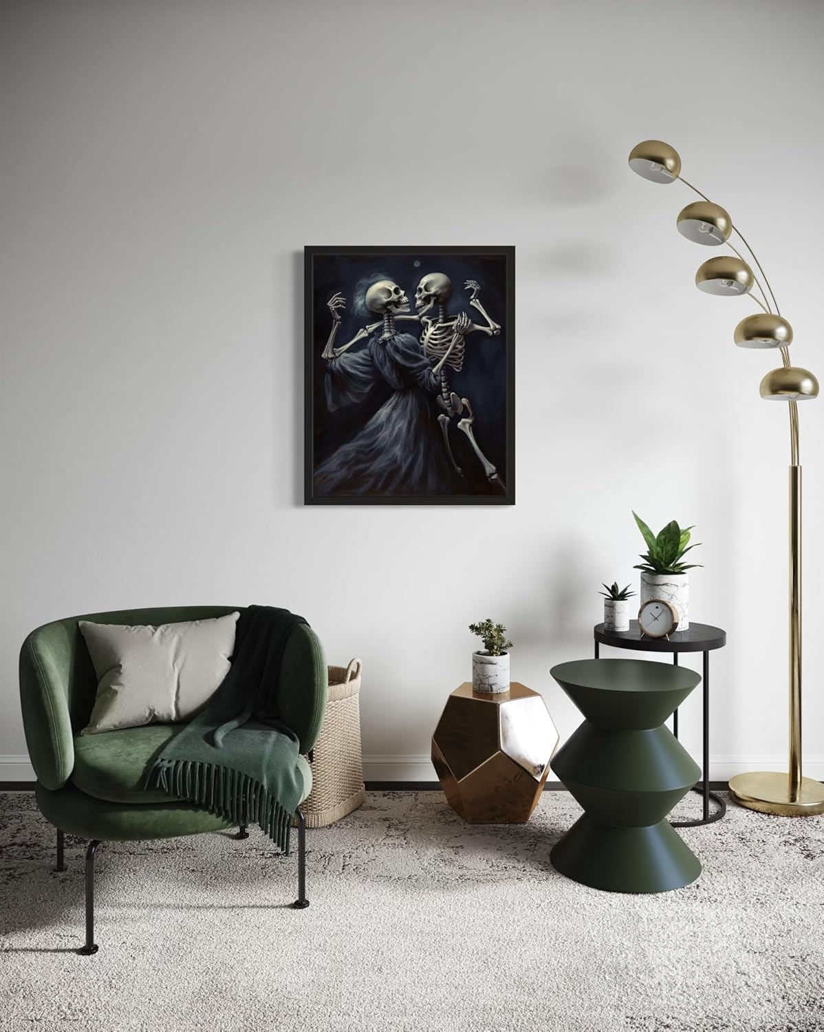 Dancing Skeleton Poster Art Print, Halloween Scary Vintage Wall Art Academia Spooky Painting Decoration for Horror Prints, Gothic Posters Bedroom Decor 89 (Dancing Skeleton, 8 x 10 inches, Black Frame)