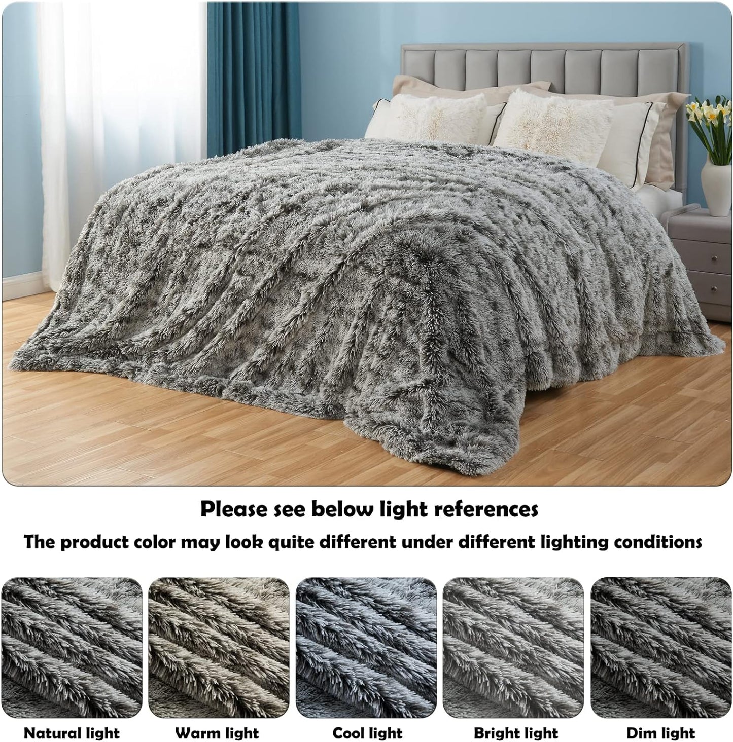 GONAAP Fuzzy Faux Fur Throw Blanket Twin Size Frosty Black Super Soft Cozy Plush Fuzzy Shaggy Blanket for Couch Sofa Bed (Frosty Black, Twin(60"x80"))