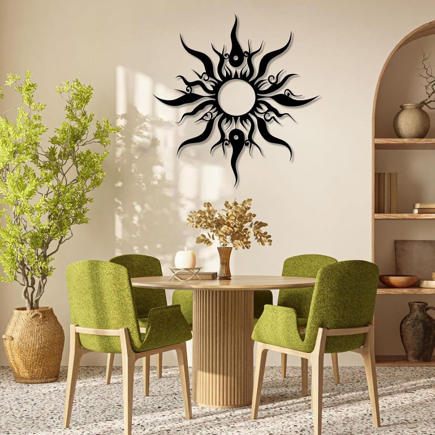 Hotuijxca Metal Wacky Sun Wall Art, Wacky Sun Metal Decor for Livingroom, Bedroom (Silver, 31"x30"/80x77cm, metal wall art)
