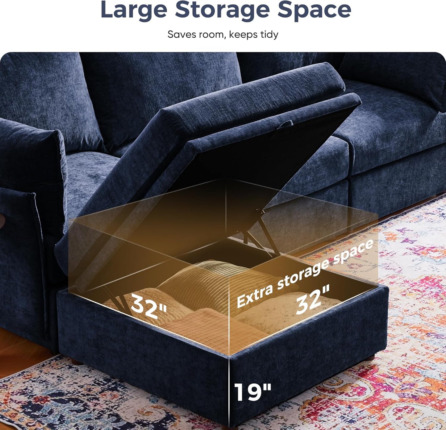 198.6" Oversized Modular Sectional Sofa, U Shaped Convertible Couch with Movable Ottoman, Large 10 Seats Corner Couches for Living Room Deep Seat Blue Chenille