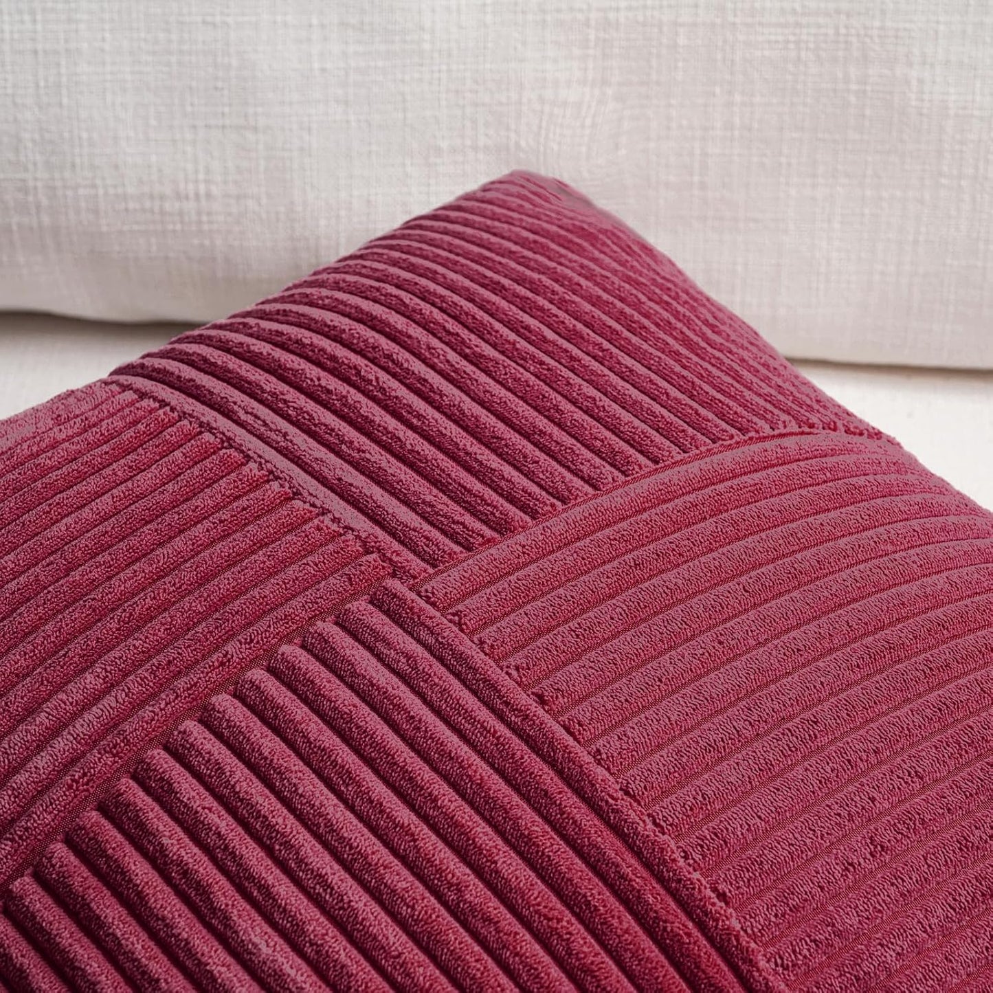 Fancy Homi 2 Packs Burgundy Long Lumbar Decorative Throw Pillow Covers 16x24 Inch for Couch Bed Sofa, Rustic Farmhouse Boho Home Decor, Soft Striped Corduroy Rectangle Accent Cushion Case 40x60 cm