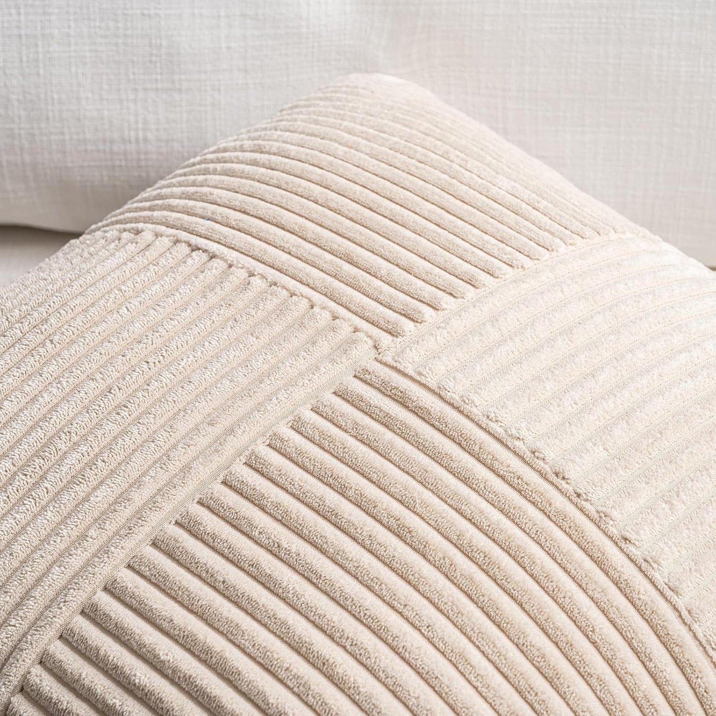 Fancy Homi 2 Packs Tan Euro Decorative Throw Pillow Covers 26x26 Inch for Living Room Couch Bed, Farmhouse Boho Home Decor, Soft Corss Corduroy Patchwork Textured Square Beige Cushion Case 66x66 cm
