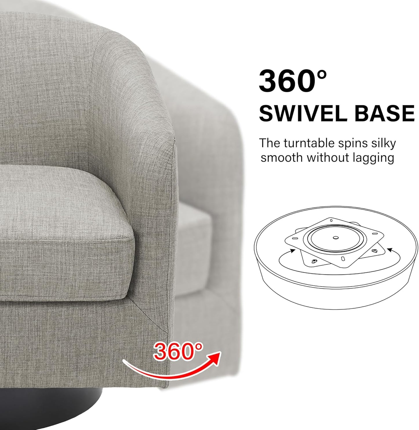 Swivel Barrel Accent Chair, Modern Round Linen Arm Chair for Living Room, Bedroom, Comfy Club Reading Chairs for Adults（Linen Fabric, Khaki, Set of 1