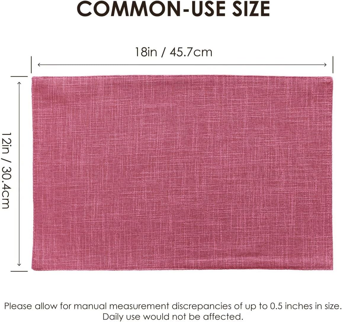 Placemats Set of 6, Bilayer Thickened Linen Place Mats Heat Resistant Machine Washable Wrinkle Free Carefully Selected Polyester Mats for Kitchen/Dining/Coffee Table (Pink)