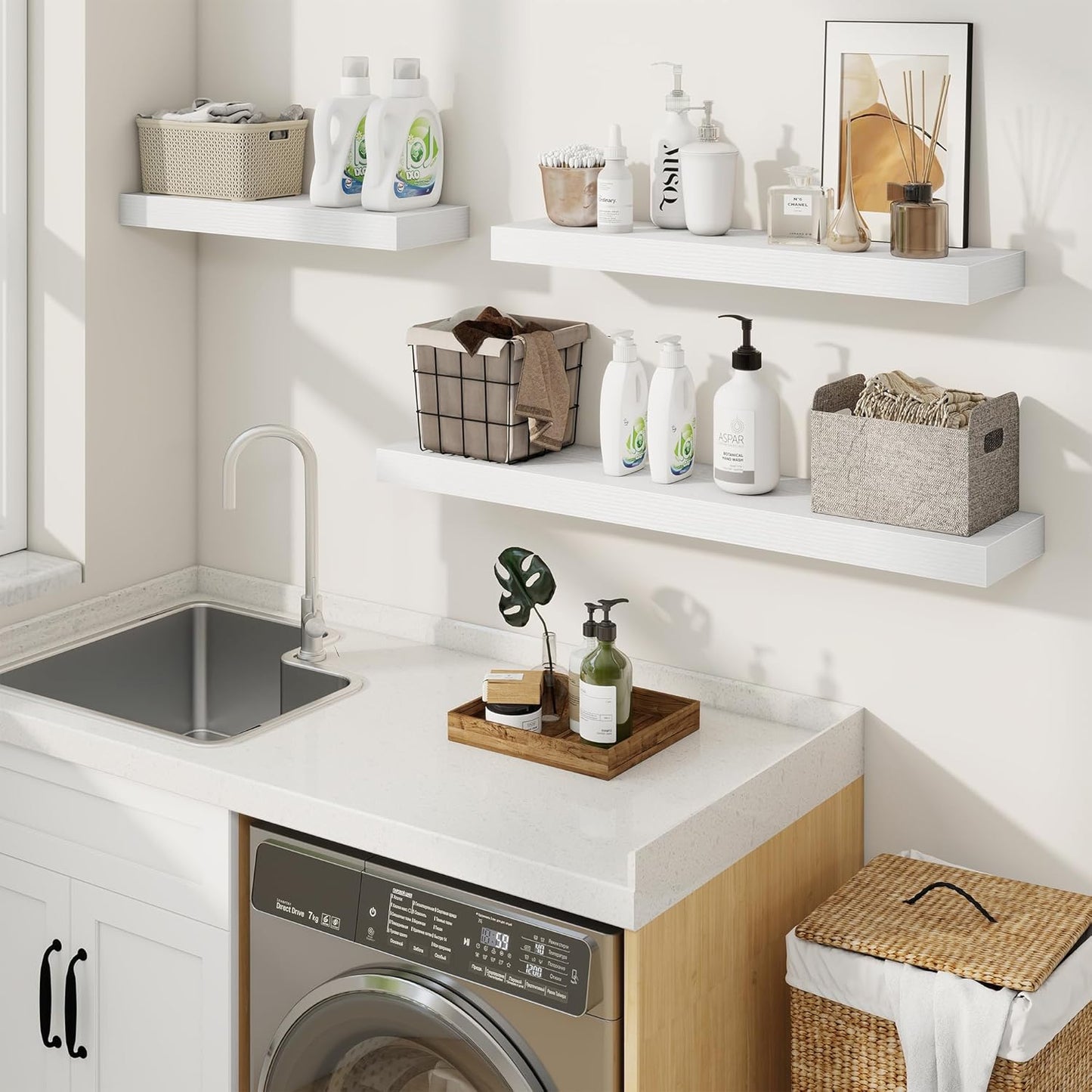 fuqing Floating Shelves for Wall, Bathroom Shelf Wall Mounted for Storage, Shelves with Invisible Bracket for Bedroom, Kitchen, Living Room, Farmhouse Small Book Shelf, 32 Inch Set of 2, White