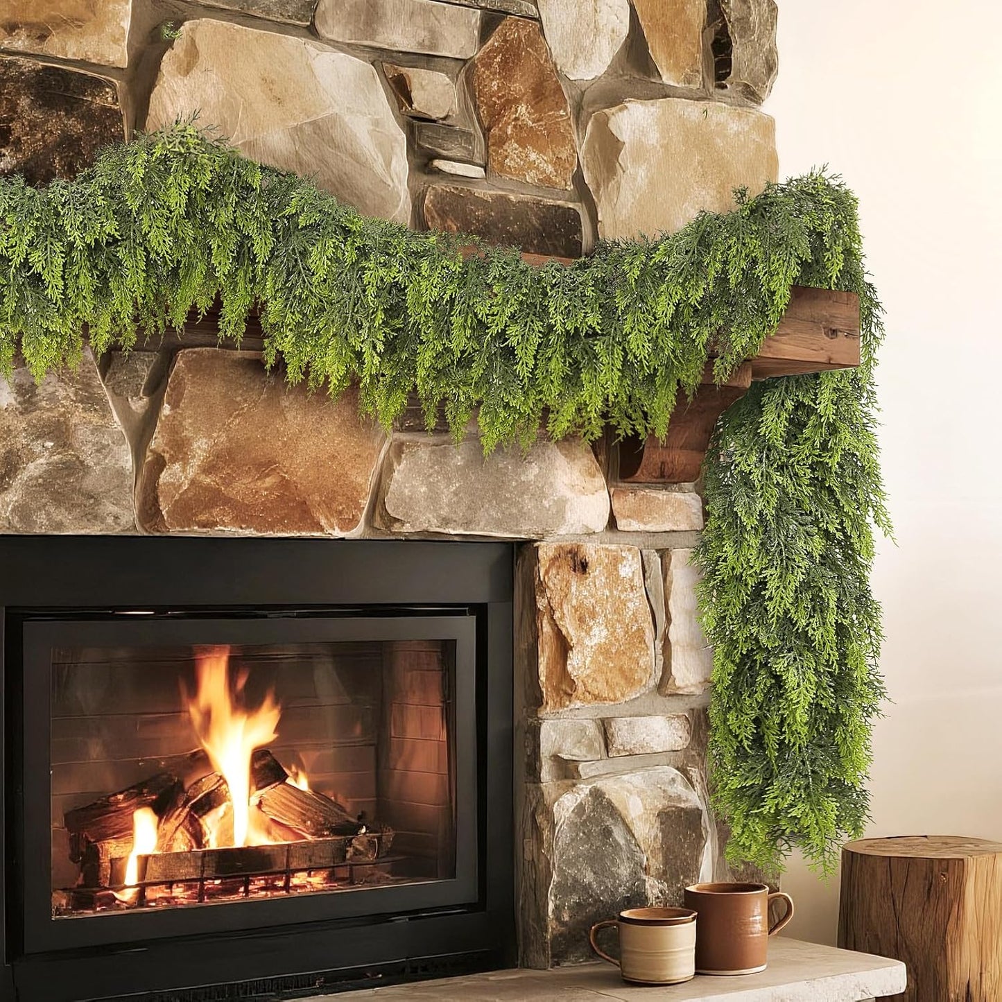 Real Touch Cedar Garland - Artificial Christmas Garlands Faux Green Cedar Fake Pine Needles Garland for Fireplace,Table, Stairs, Mantle, Window,Indoor Outdoor,Home,Holiday Decor(1 PCS,6 FT)