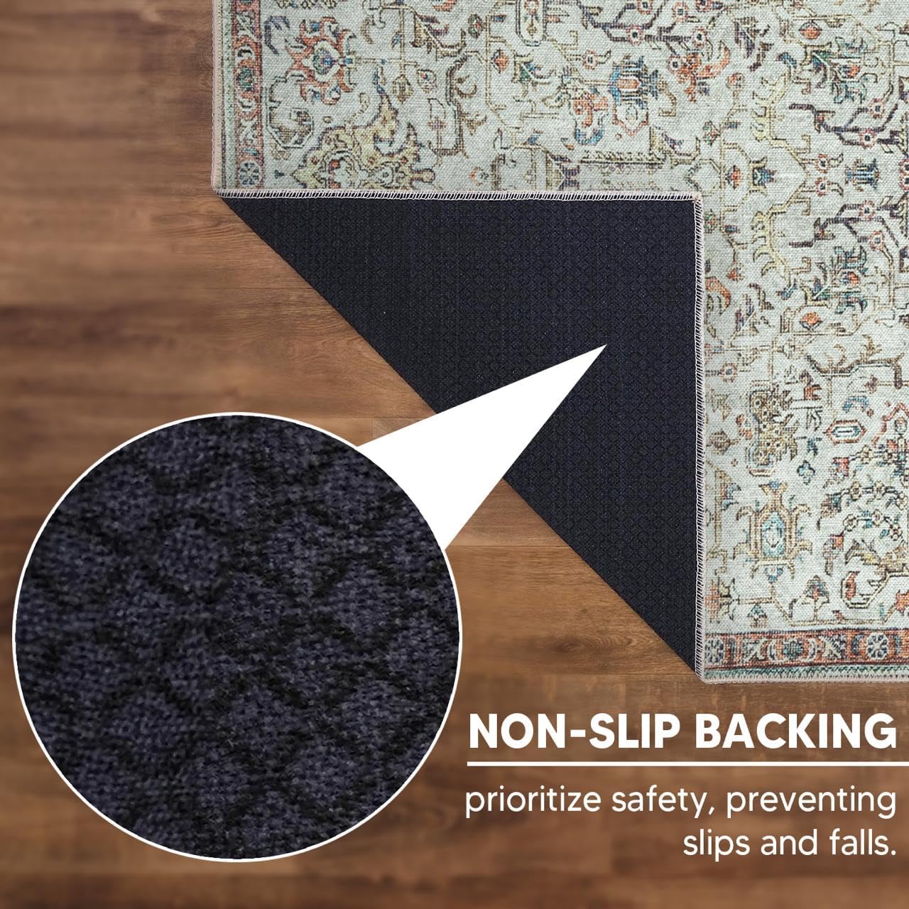 Keen Home Design 10x14 Rug - Machine Washable Area Rug with Non-Slip Backing, Ideal for Living Room, Dining Room, Bedroom - Vintage, Easy Clean, Durable, Low Pile Rug - (9'7" x 14')