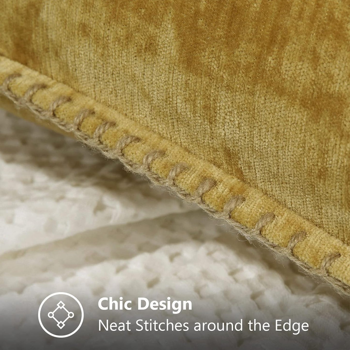 decorUhome Chenille Soft Throw Pillow Covers 20x20 Set of 2, Farmhouse Velvet Neutral Decorative Euro Pillow Covers with Stitched Edge for Couch Sofa Bed Home Decor, Mineral Yellow