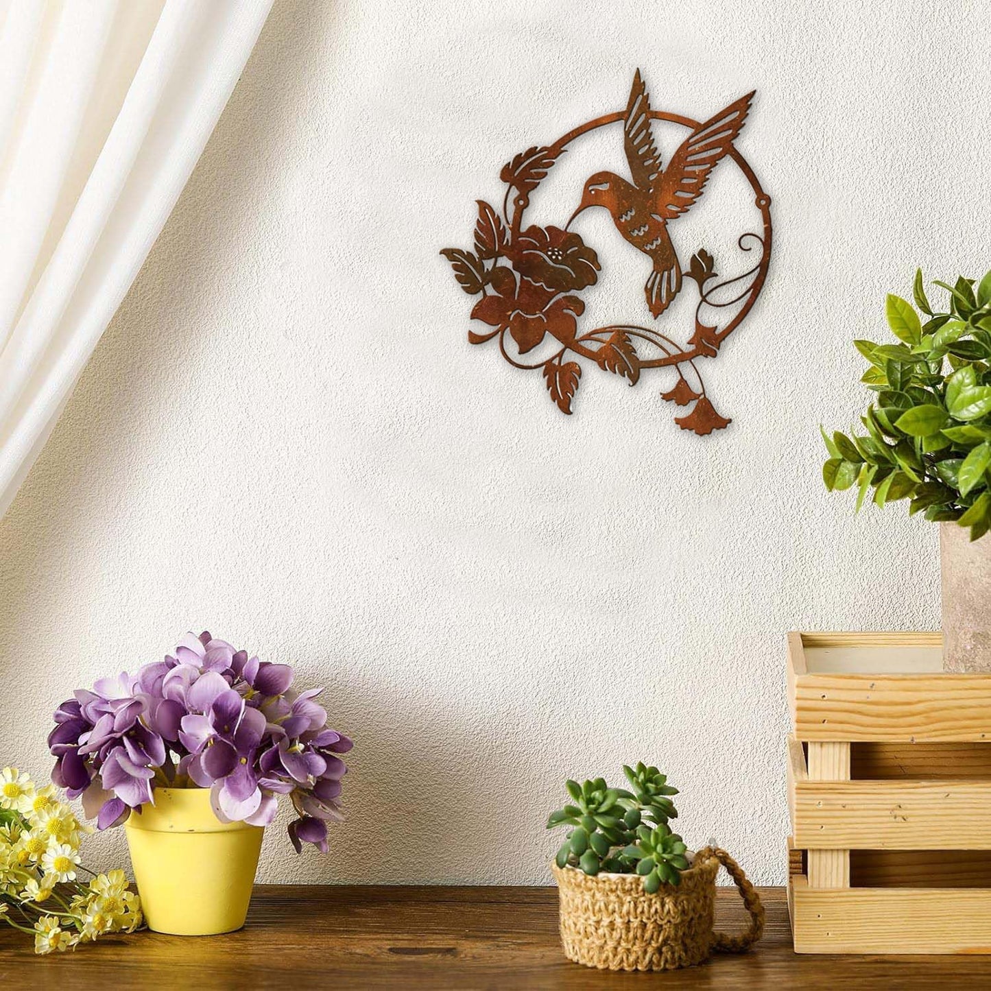 Zoihet Round Metal Bird Wall Art Decor - Hummingbird Wall Art Silhouette for your patio, garden, and fence Art Decor, Bird Wall Silhouette Indoor and Outdoor Hanging (Brown)
