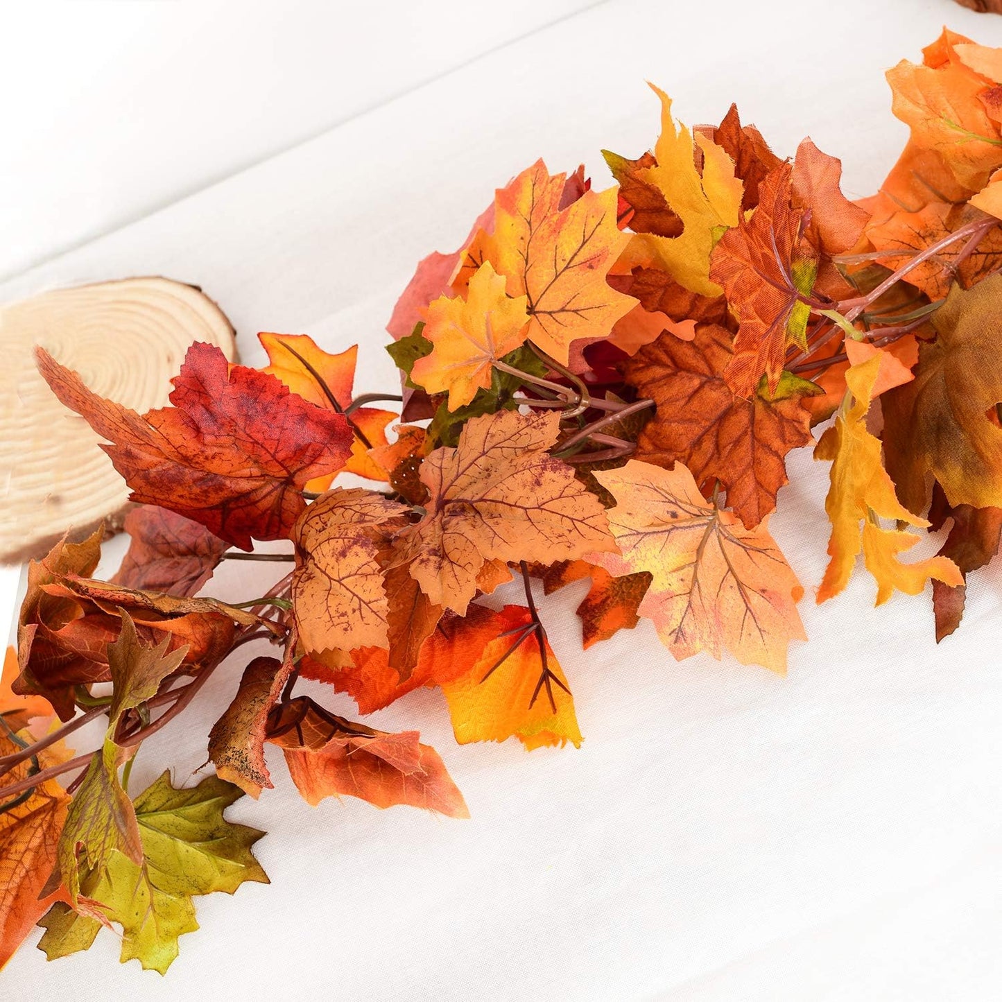 2 Pack Fall Maple Leaf Clearance, 5.9Ft/Piece Hanging Vine Garland Artificial Autumn Foliage Thanksgiving Decor for Home Wedding Fireplace Party Christmas