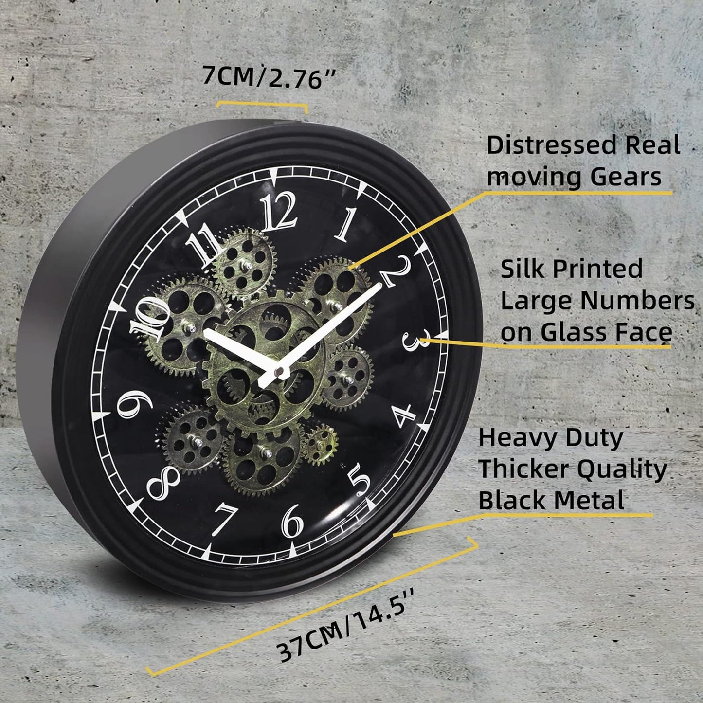 CLXEAST 15 Inch Real Moving Gear Wall Clock, Vintage Industrial Steampunk Metal Wall Clocks for Living Room Decor,Kitchen, Home Office,House Warming Gifts New Home