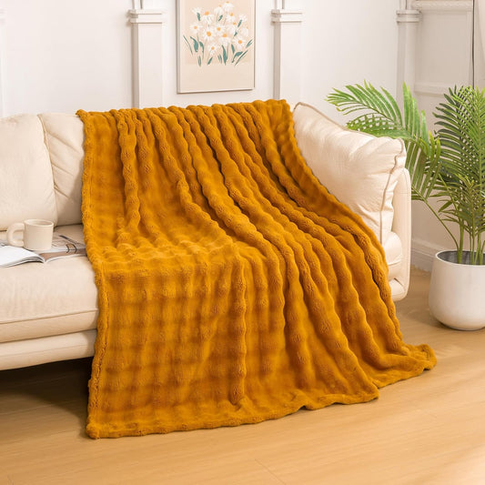 YUSOKI Luxury 3D Bubble Throw Blanket 2lb,All Ages,Home Decoration, (Gold,50 * 60inches)