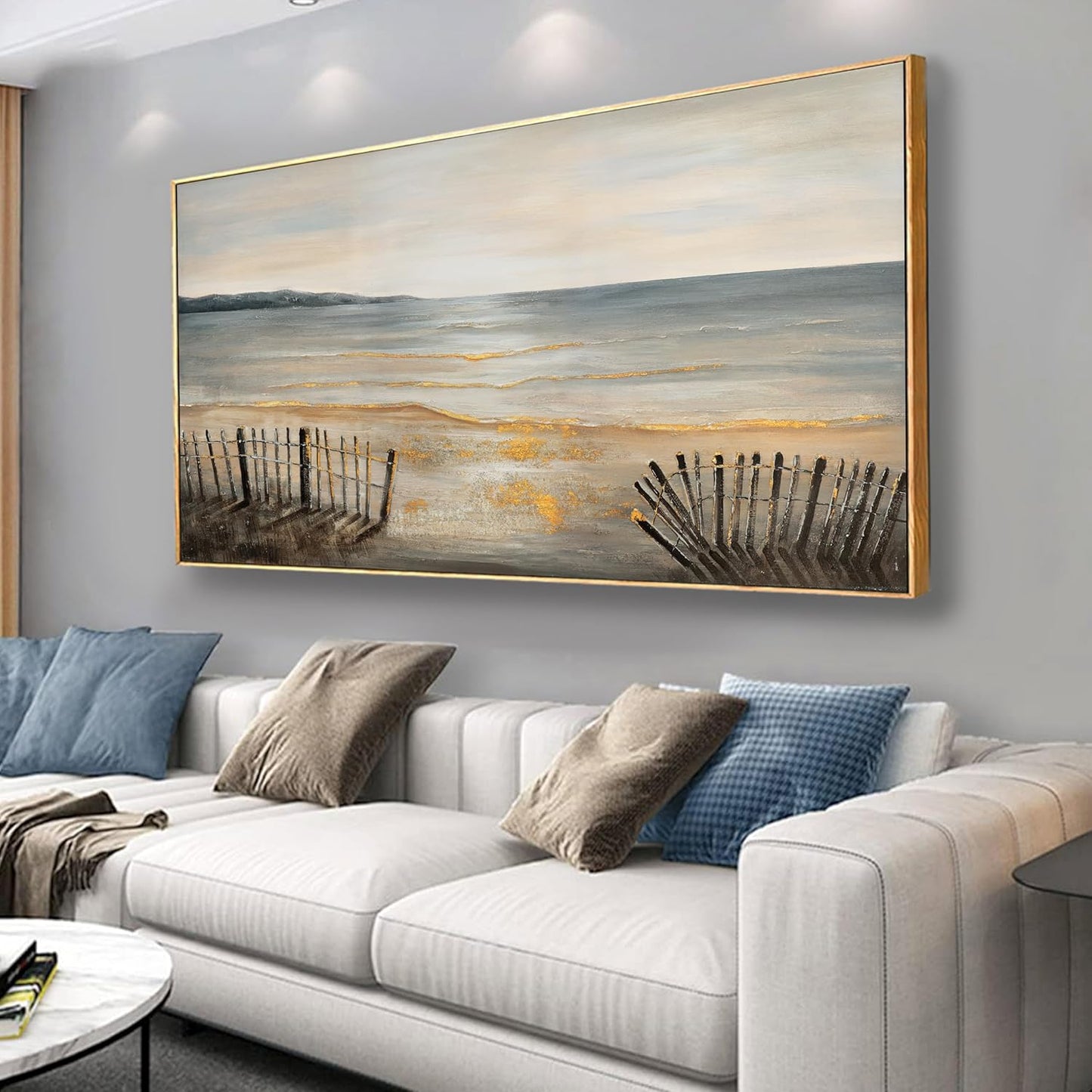 Yuaxker Ocean Wall Art Grey and White Wall Decor Framed Wall Hanging Decor Aesthetic Artwork for Living Room Bedroom Dining Room Office Home Decor 20x40 Inch