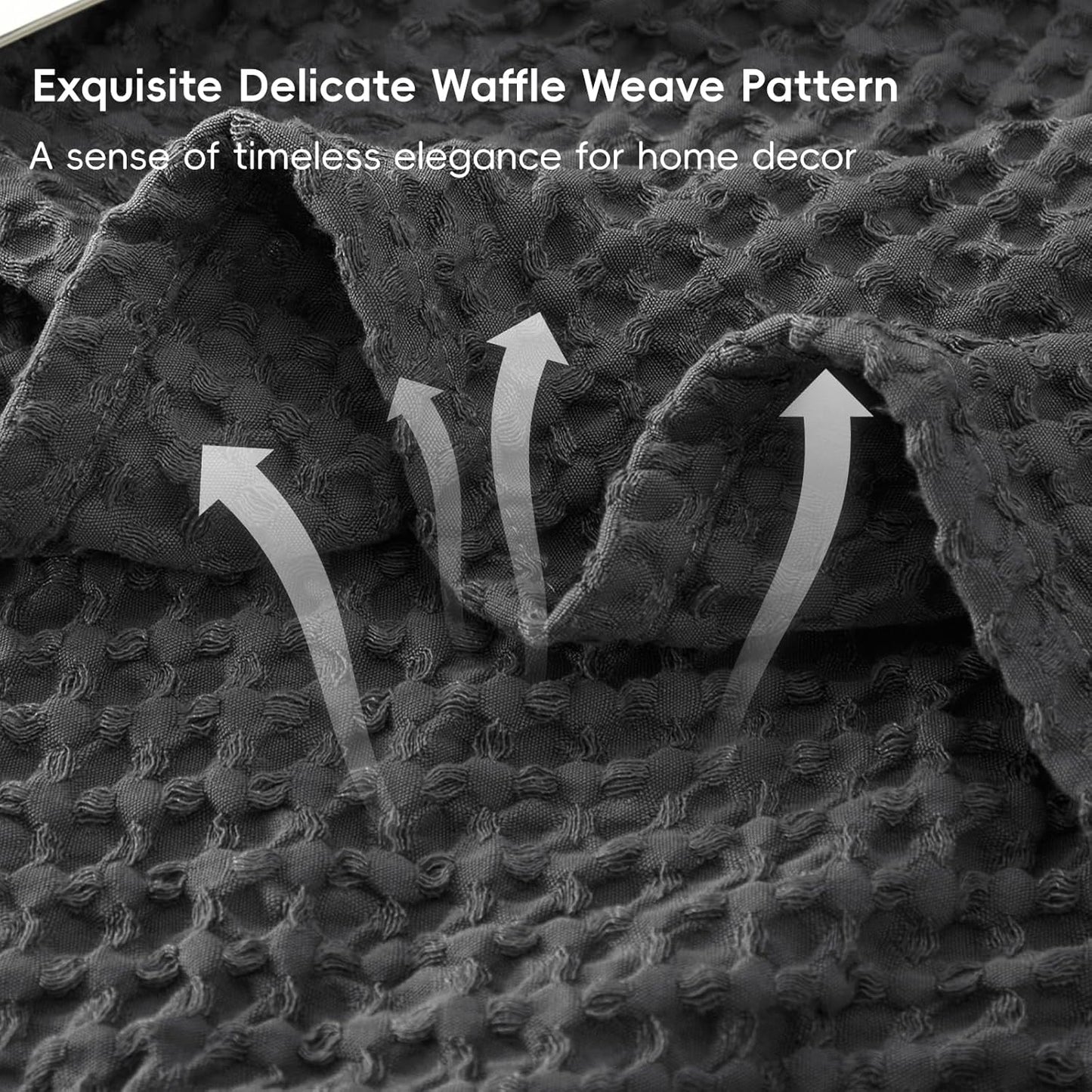 PHF Ultra Soft Waffle Weave Throw Blanket 50"x 60"- Washed Lightweight Breathablee Cozy Woven Blanket - Great for Couch Bed Sofa Home Car - Black