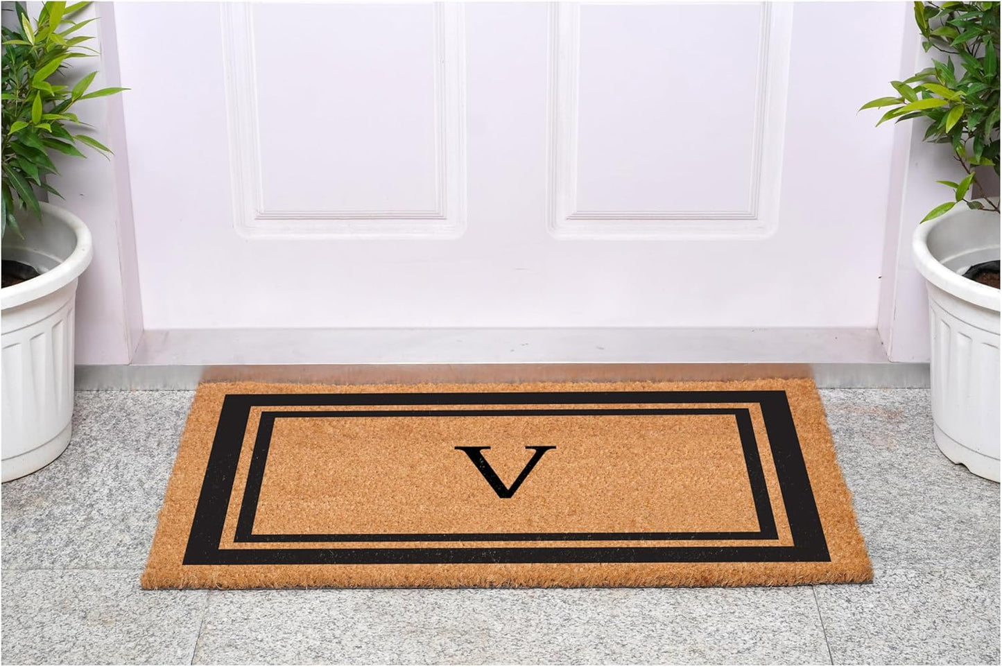 Calloway Mills 152961830V Black Border 18" x 30" Monogram Doormat, (Letter V)