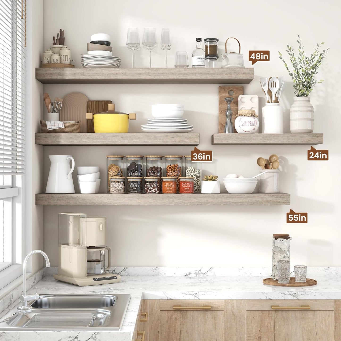 Heimlove 55 Inch Floating Shelves for Wall,10 Deep Large Grey Wall Shelf with Heavy Duty Brackets,Mounted Storage & Display Shelves for Bedroom,Living Room,Kitchen,Office,Set of 2