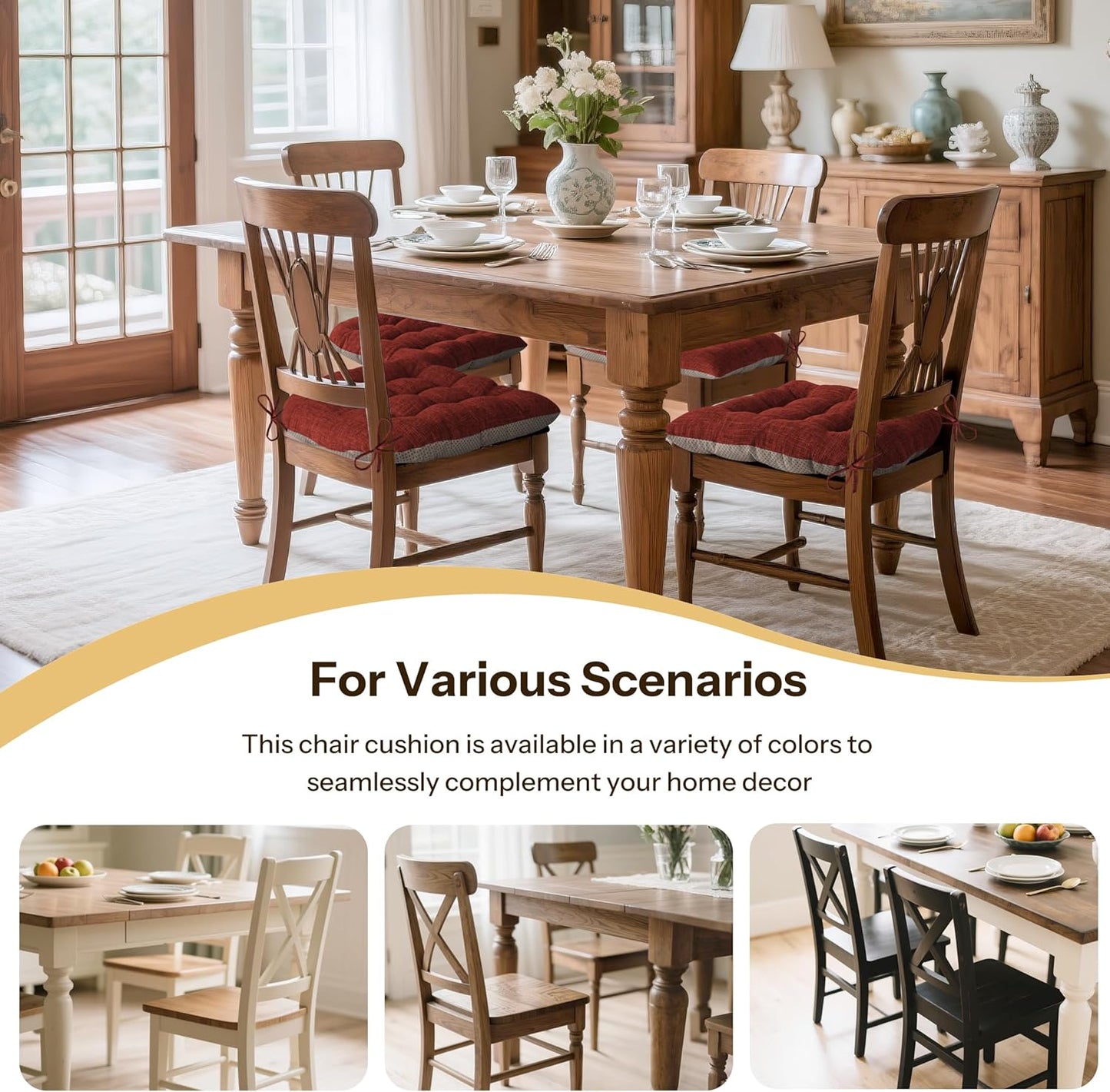 Non Slip Chair Cushions for Dining Chairs Set of 4 Kitchen Chair Cushions 18"x18"x3" Turfted Chair Pads Comfortable and Soft Seat Cushion with Ties, Rust