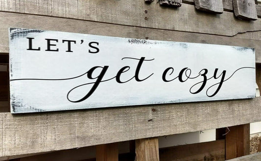 Let's Get Cozy Sign, Farmhouse Bedroom Wall Art Decor,Plaque Decorations Wood Sign for Housewarming Gift (Let's Get Cozy) 6x16 Inch