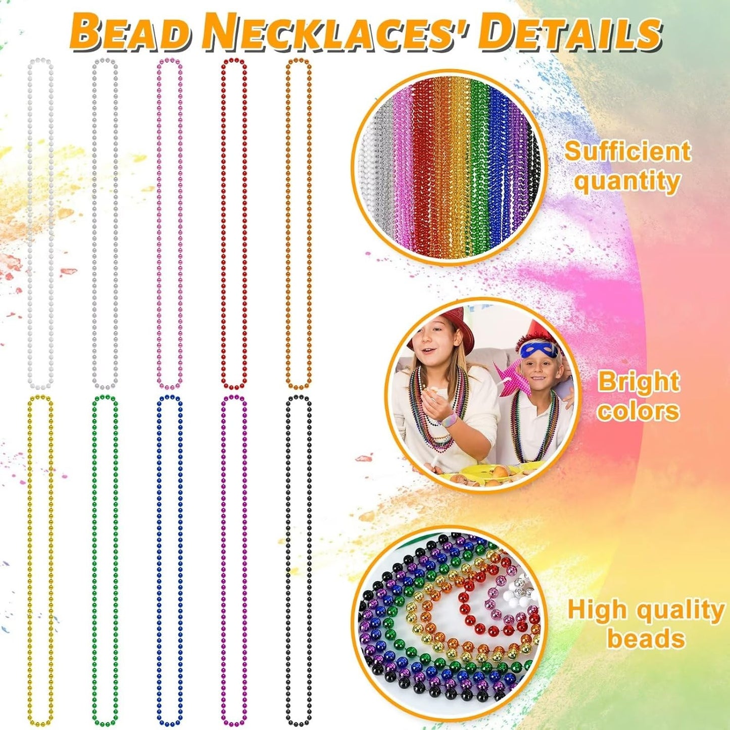 50PCS Mardi Gras Beads, Metallic 10 Kinds of Bead Necklace Party Favors, 33" Mardi Gras Necklace Stuff, Festival Parade Throw Accessories for Wedding Birthday Celebrations Decorations