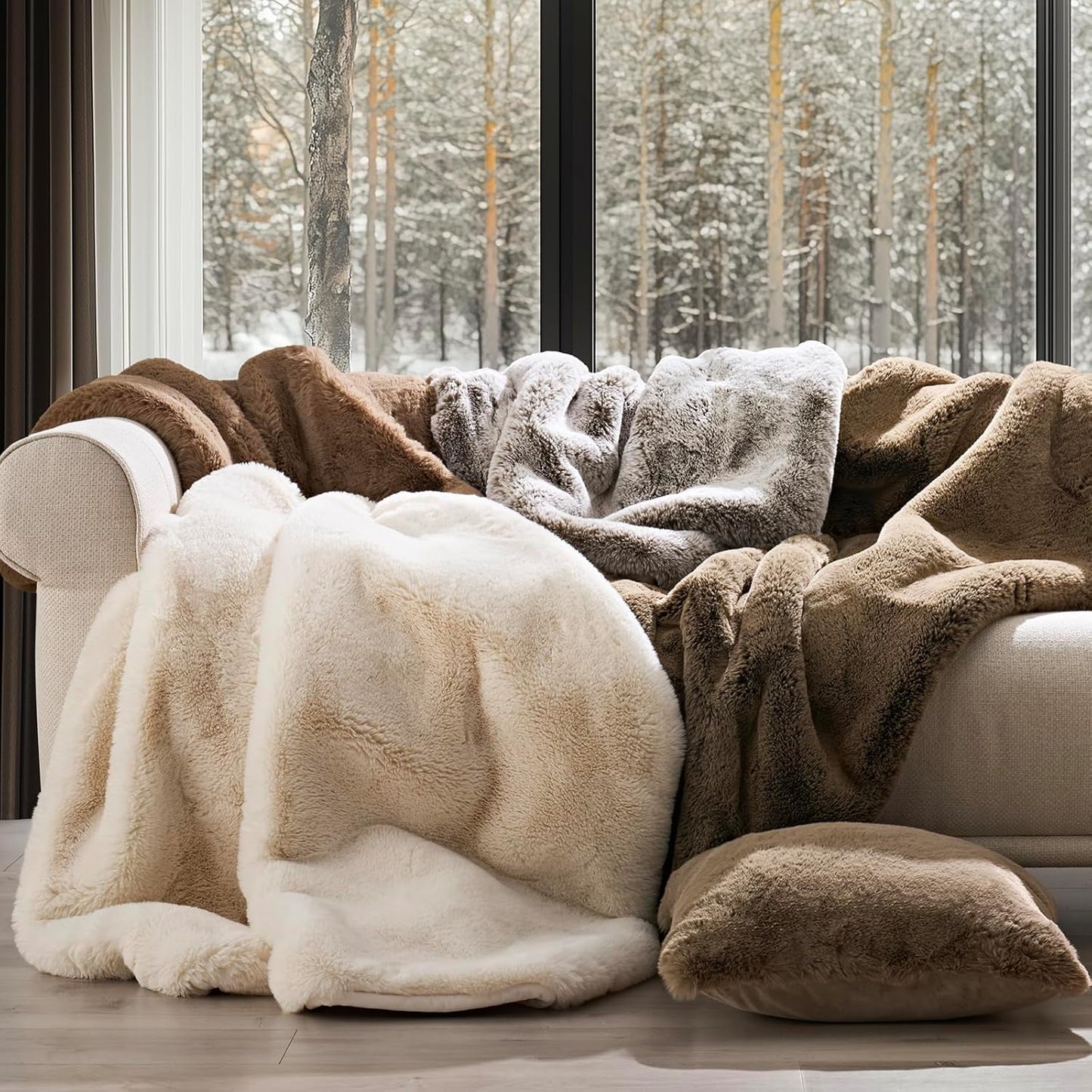 Luxury Soft Faux Chinchilla Fur Throw Blanket for Couch, Warm Thick Heavy Winter Throw Blanket 1220GSM for Bed, Fluffy Cozy Mink Blanket with Reversible Velvet, Tawny Mink, 60"x80"