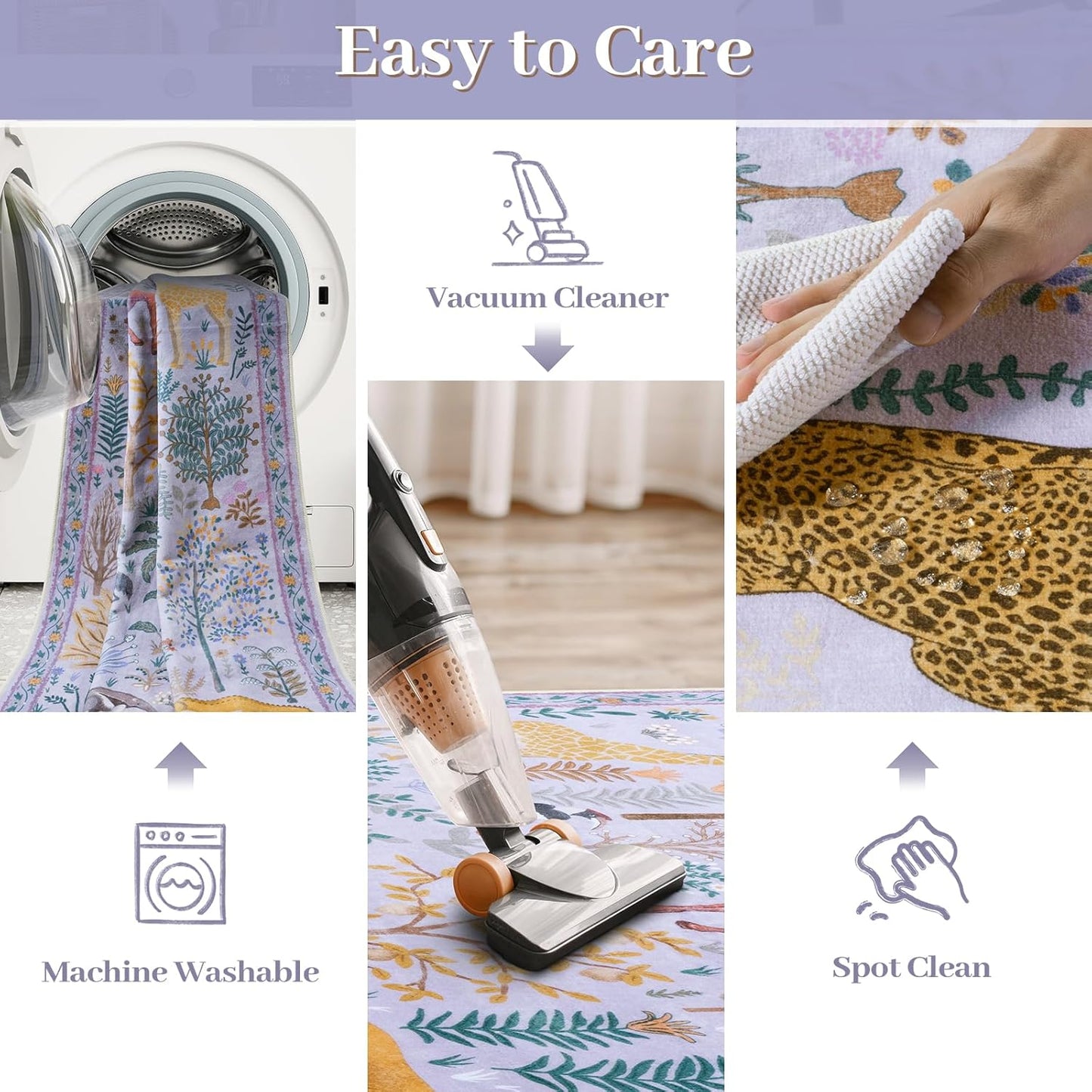 OJIA Animal Washable Area Rug 8x10, Boho Rugs for Living Room Playroom 8 x 10 Kids Bedroom Rugs, Non-Slip Ultra-Thin Indoor Large Floor Carpet for Dining Room Nursery Farmhouse