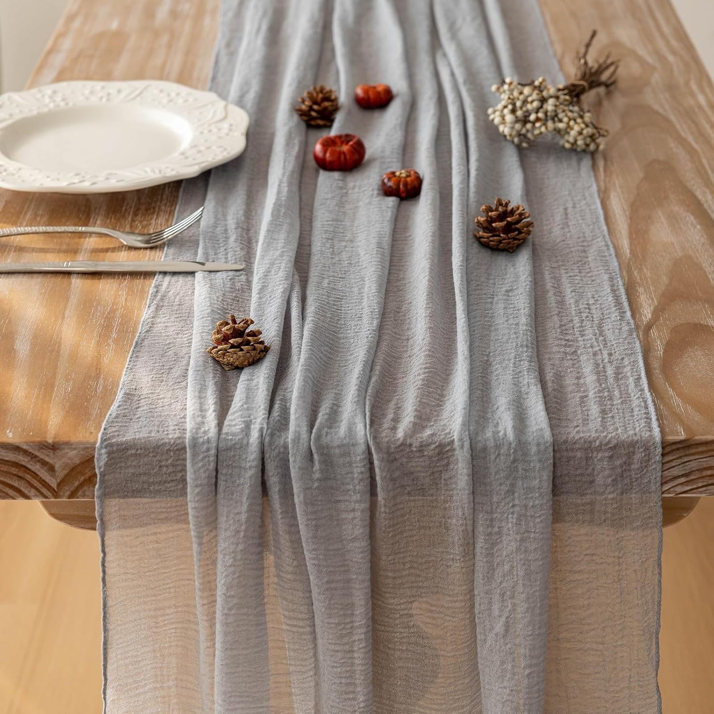 3pcs Dusty Blue Gauze Rustic Cheesecloth Table Runner 120 Inch 10 FT for Wedding Baby Shower Bridal Shower Birthday Engagement Garden Outdoor Party Long Sheer Boho Decorations