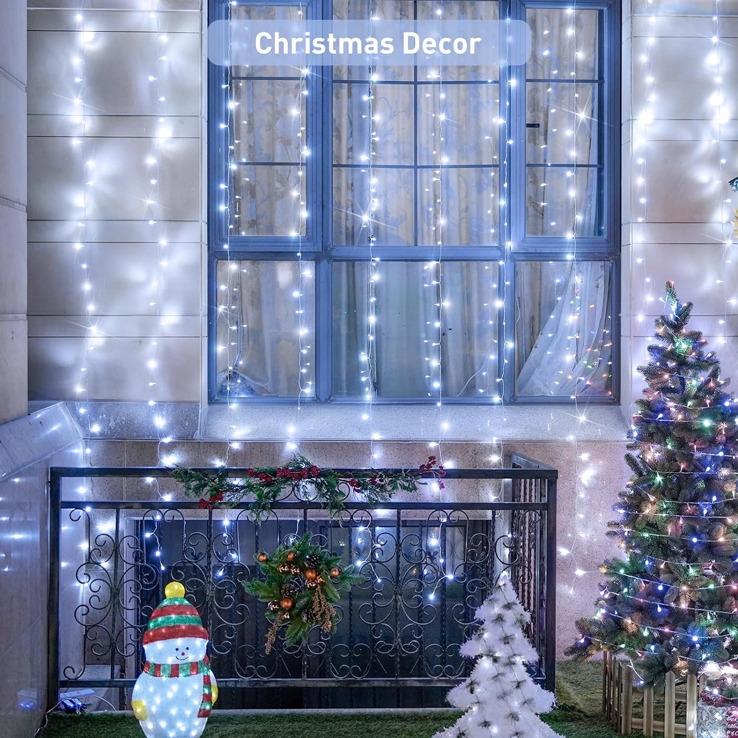 JMEXSUSS 900LED Christmas Curtain Lights, 9.5x29.5ft White Indoor/Outdoor Plug-in with Remote, Window Hanging String Lights for Bedroom, Wedding, Xmas Decoration