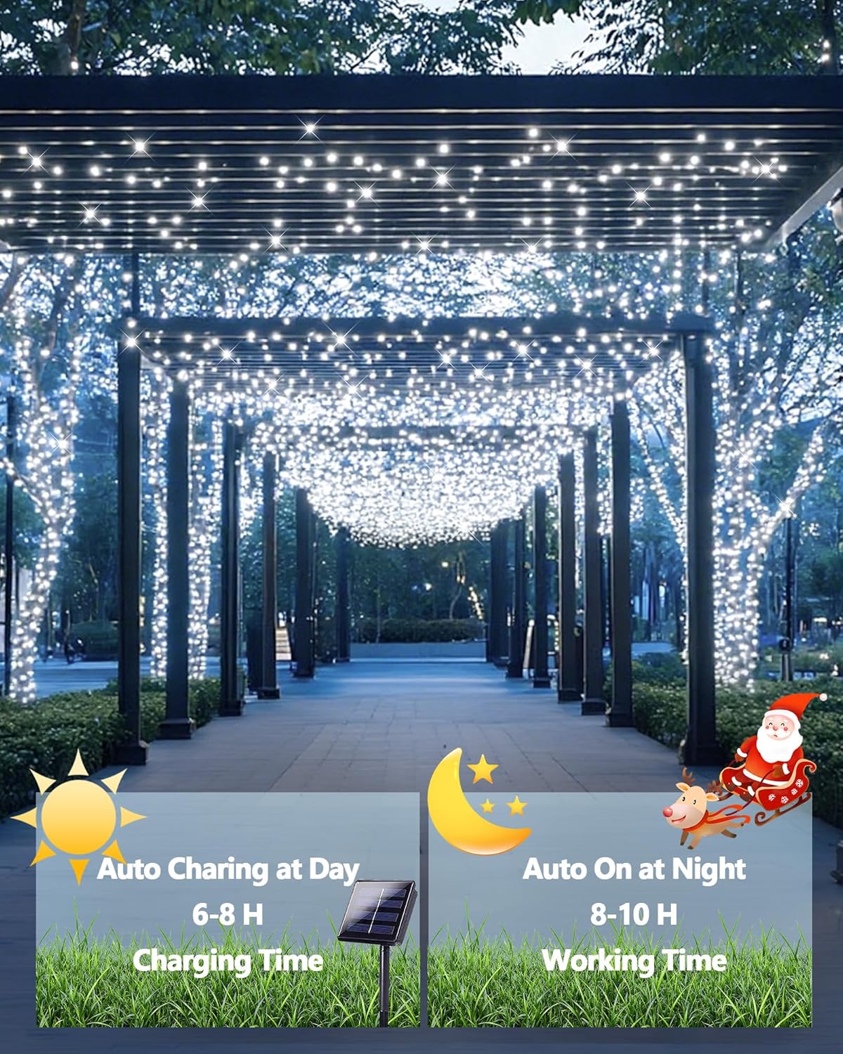 6 Pack Solar Christmas Lights Outdoor Waterproof, 600 LED 198 FT Solar Powered String Lights Outdoor with Green Wire 8 Lighting Modes, Christmas Tree Light for Xmas Fence Party Yard Decor, Cool White