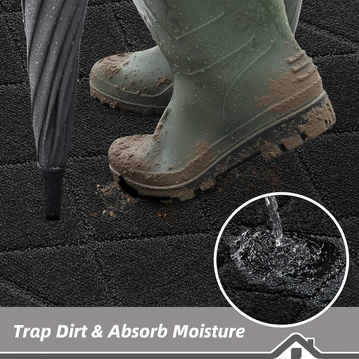 BEQHAUSE Dirt Trapper Door Mat 36" x 60", Doormat Non-Slip Entryway Rugs Washable, Dog Door Mat Stain Resistant and Absorbent Welcome Floor Mat for Front Back Door, Muddy Wet Shoes & Paws, Black